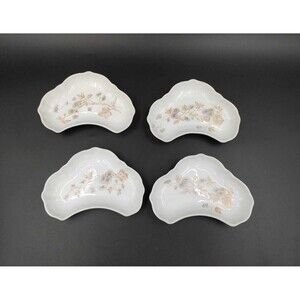 Set of 4 Antique Leonard Vienna Austria Crescent Bone Dishes Floral Porcelain